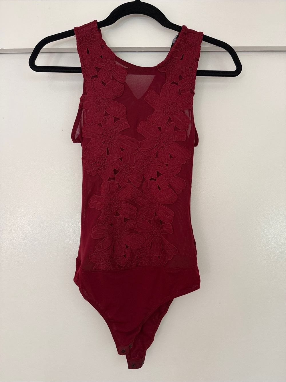 Floral Lace Burgundy One-Piece Bodysuit